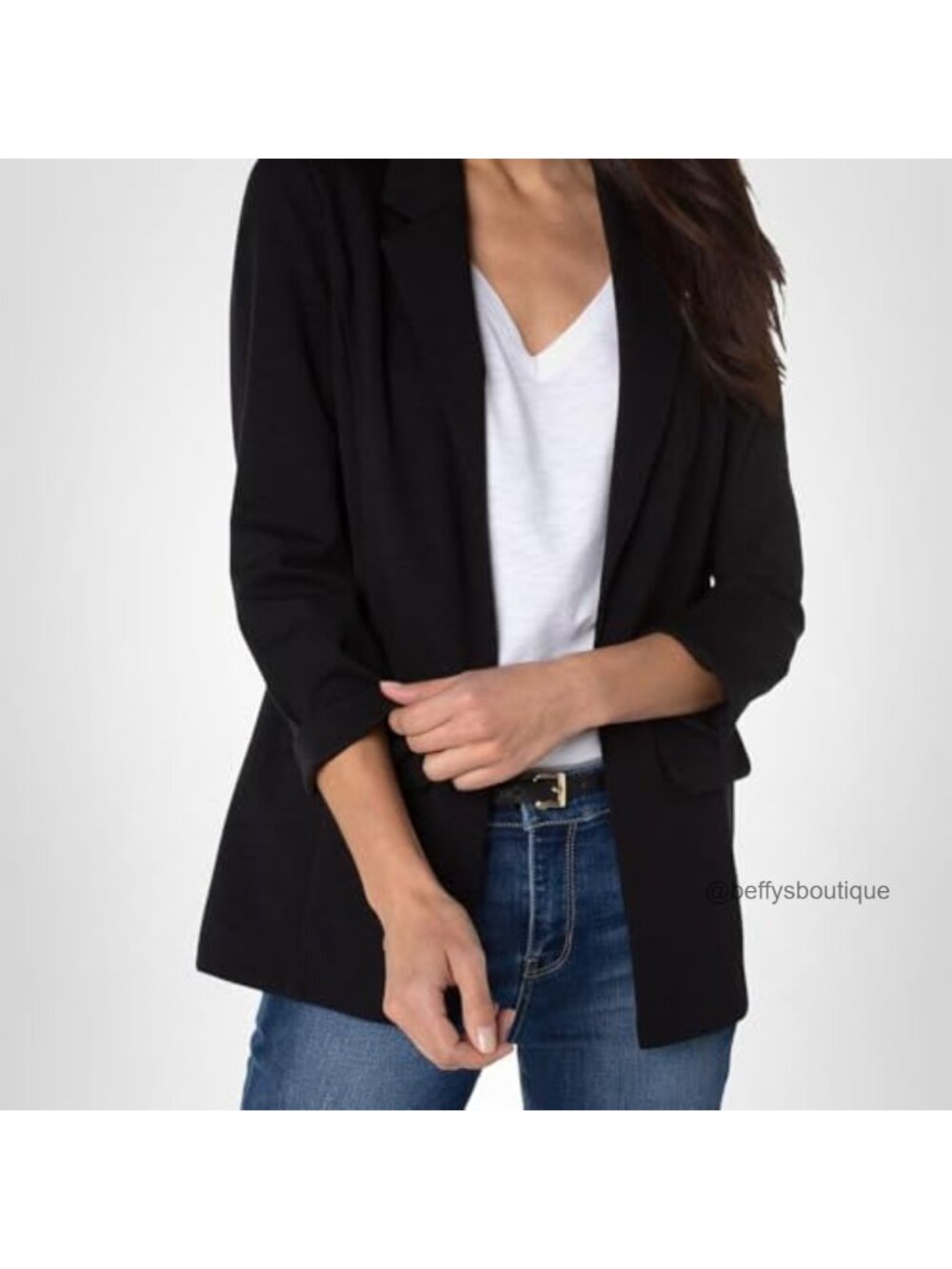 Oversized Boyfriend Blazer Notched Lapel Open Front Flap Pockets Women's